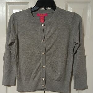 Catherine Malandrino Gray Cropped Crystal Button Cardigan